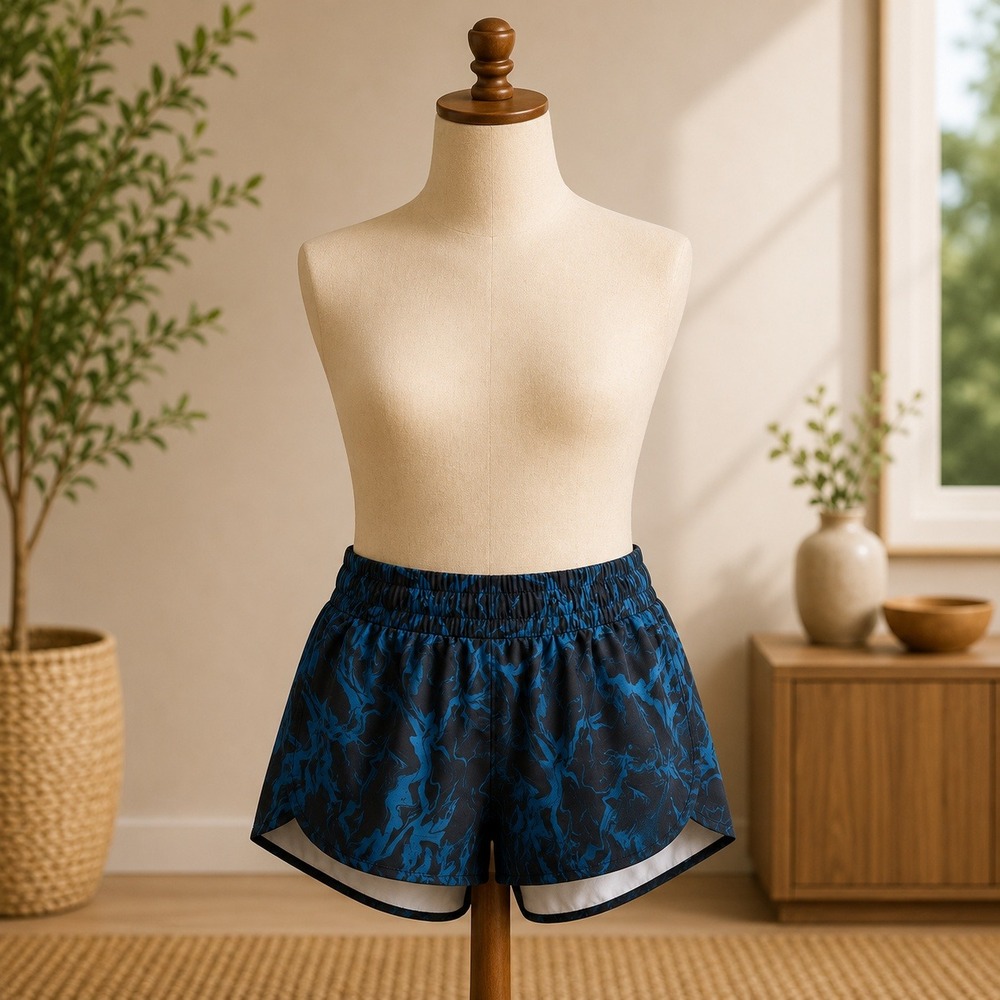 Z‎ by Zella Womens XL Running Shorts Teal Black Marble Print Smocked Waist 00713